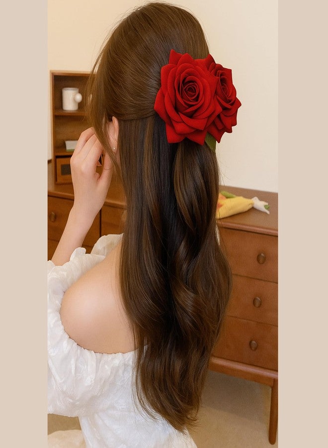 ASHMEN Rose Hair Clips for Women - Hair Accessories for Woman RedRose Hair Clip, Artificial Flowers Bun U Pins, Rose for Hair Bun, Braid Accessories, Bridal Party Style (Pack of 4) - Image 3