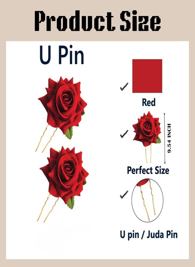 ASHMEN Rose Hair Clips for Women - Hair Accessories for Woman RedRose Hair Clip, Artificial Flowers Bun U Pins, Rose for Hair Bun, Braid Accessories, Bridal Party Style (Pack of 4) - Image 5