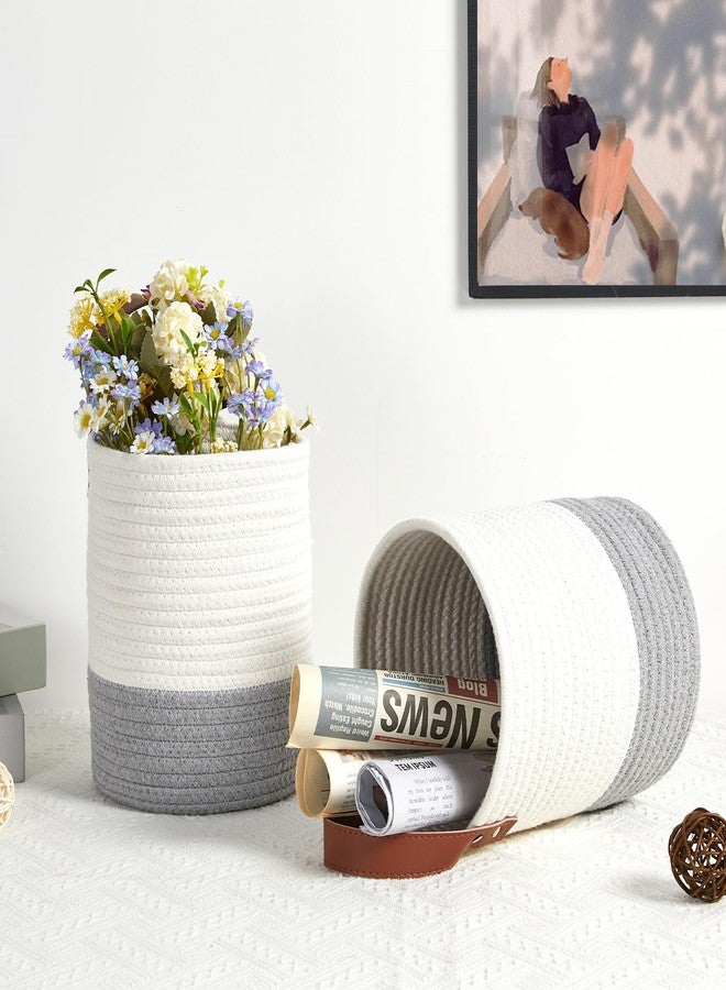 DULLEMELO Small Woven Rope Hanging Baskets - 2 Pack for Boho Wall Decor, 7 X 8 Inches Storage Basket with Handle, White&Grey - Image 3