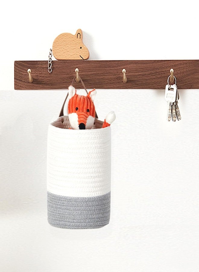 DULLEMELO Small Woven Rope Hanging Baskets - 2 Pack for Boho Wall Decor, 7 X 8 Inches Storage Basket with Handle, White&Grey - Image 5