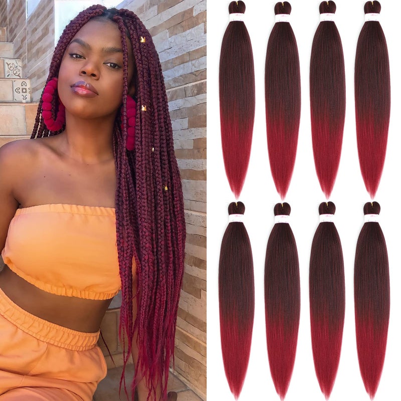 BEFUNNY Ombre Red Braiding Hair Pre Stretched 8 PacksLot 24 Inch Pressional Prestretched Braiding Hair Yaki Texture Synthetic Hair Extensions For Human Crochet Braids Itch Free24 T1BBurgundy