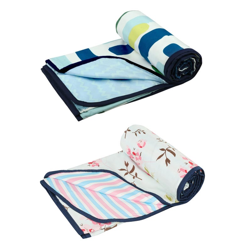 BSB HOME Pure Cotton 120 GSM Reversible Soft Lightweight Printed Single Bed Blanket/AC Dohar/Skin Friendly Dohar- Pack of 2 (152 x 225 cm-Light Green White & Pink) - Image 4