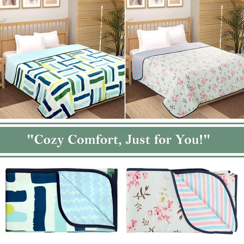 BSB HOME Pure Cotton 120 GSM Reversible Soft Lightweight Printed Single Bed Blanket/AC Dohar/Skin Friendly Dohar- Pack of 2 (152 x 225 cm-Light Green White & Pink) - Image 2