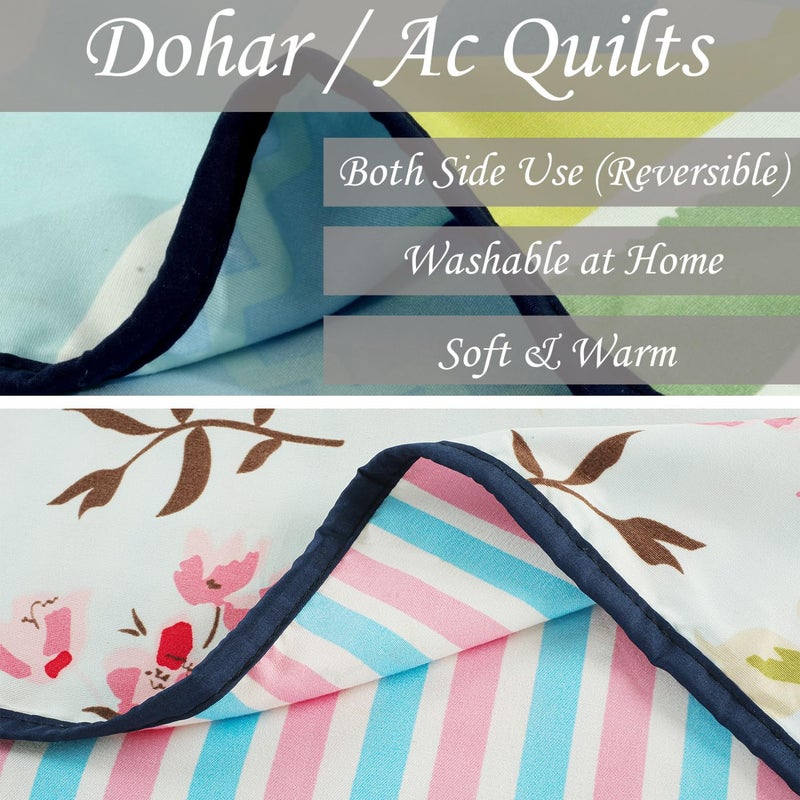 BSB HOME Pure Cotton 120 GSM Reversible Soft Lightweight Printed Single Bed Blanket/AC Dohar/Skin Friendly Dohar- Pack of 2 (152 x 225 cm-Light Green White & Pink) - Image 5