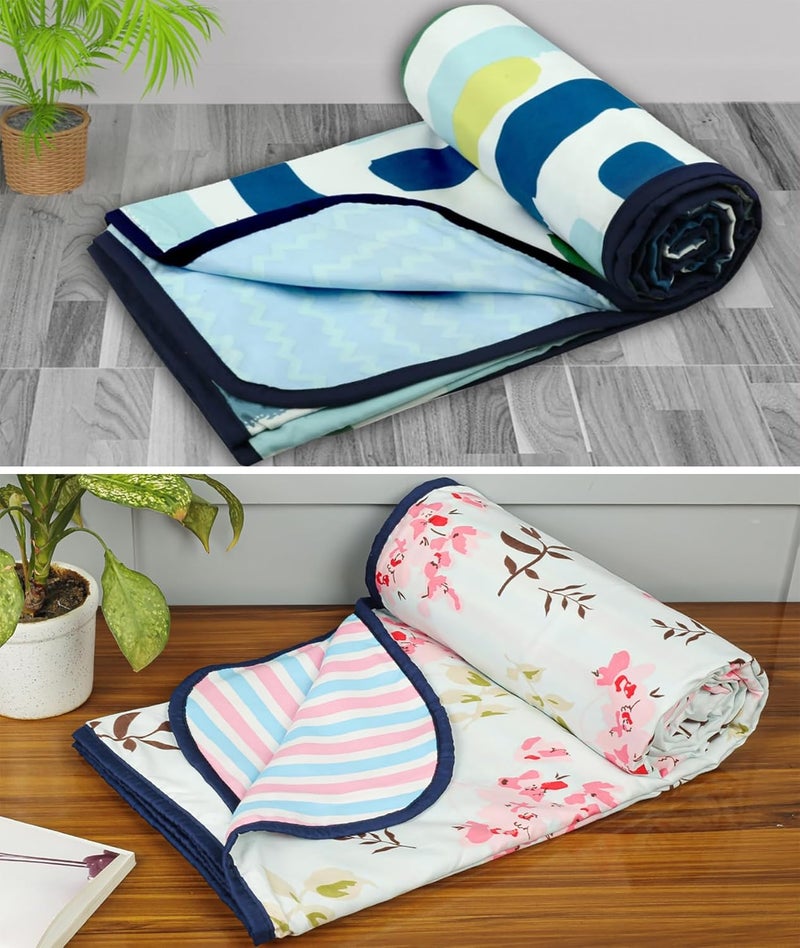 BSB HOME Pure Cotton 120 GSM Reversible Soft Lightweight Printed Single Bed Blanket/AC Dohar/Skin Friendly Dohar- Pack of 2 (152 x 225 cm-Light Green White & Pink) - Image 1