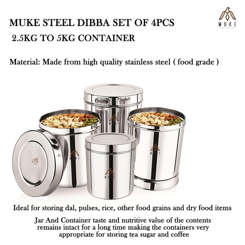 MUKE stainless Steel kitchen Container Dibba Food Storage Utility Containers set 4 pcs Set 2 kg to 5 kg 15 18 - Image 3