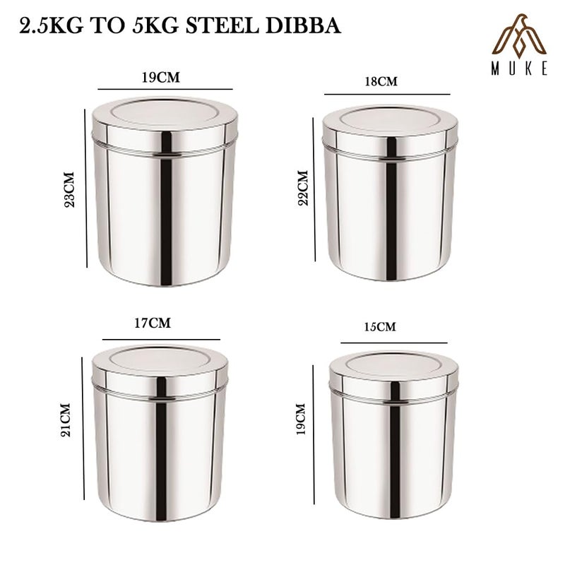 MUKE stainless Steel kitchen Container Dibba Food Storage Utility Containers set 4 pcs Set 2 kg to 5 kg 15 18 - Image 2
