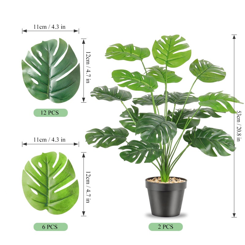 SOMYTING Set of 2 Fake Plants Artificial Floor Plants Large Tropical Palm Tree Tall Monstera Plant Tree in Pot Faux Plants for Indoor Outdoor Home Office Room Decor - Image 2