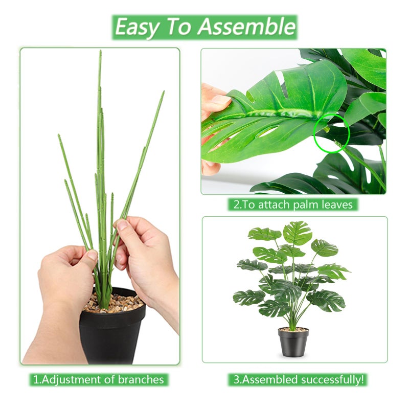 SOMYTING Set of 2 Fake Plants Artificial Floor Plants Large Tropical Palm Tree Tall Monstera Plant Tree in Pot Faux Plants for Indoor Outdoor Home Office Room Decor - Image 3