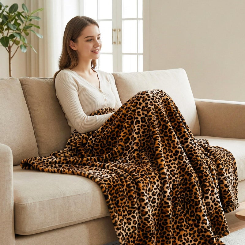 Vessia Leopard Printed Throw Blanket for Couch,Bed,Sofa, Soft Cozy 290GSM Classic Leopard Pattern Blanket for All Season, Lightweight Comfy Yellow Cheetah Animal Print Flannel Fleece Decor - Image 5
