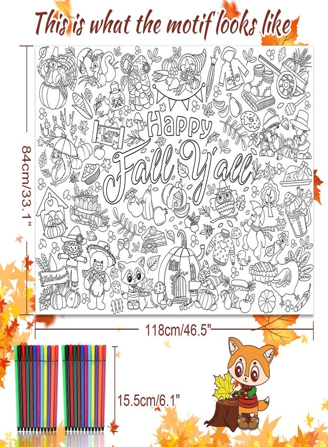 HOWAF بوستر تلوين عملاق HOWAF سعيد بموسم الخريف مع 24 قطعة (24 لون) أقلام تلوين، لافتة تلوين عملاقة مرحبًا بالخريف لأنشطة ألعاب حفلات الأطفال، غطاء طاولة تلوين كبير مرحبًا بالخريف - Image 2