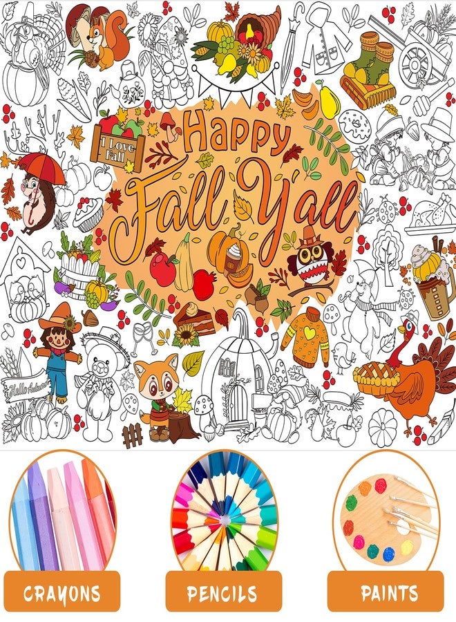 HOWAF بوستر تلوين عملاق HOWAF سعيد بموسم الخريف مع 24 قطعة (24 لون) أقلام تلوين، لافتة تلوين عملاقة مرحبًا بالخريف لأنشطة ألعاب حفلات الأطفال، غطاء طاولة تلوين كبير مرحبًا بالخريف - Image 3