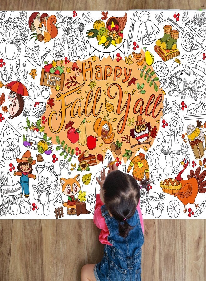 HOWAF بوستر تلوين عملاق HOWAF سعيد بموسم الخريف مع 24 قطعة (24 لون) أقلام تلوين، لافتة تلوين عملاقة مرحبًا بالخريف لأنشطة ألعاب حفلات الأطفال، غطاء طاولة تلوين كبير مرحبًا بالخريف - Image 5