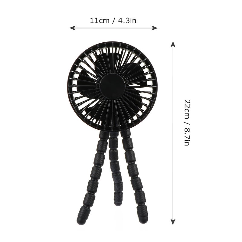 Portable Mini Stroller Fan with Flexible Tripod USB Rechargeable Lightweight Black Cooling Fan - Image 3