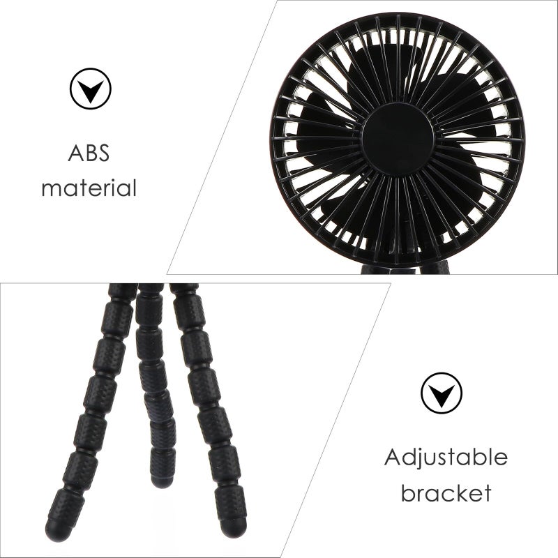 Portable Mini Stroller Fan with Flexible Tripod USB Rechargeable Lightweight Black Cooling Fan - Image 4