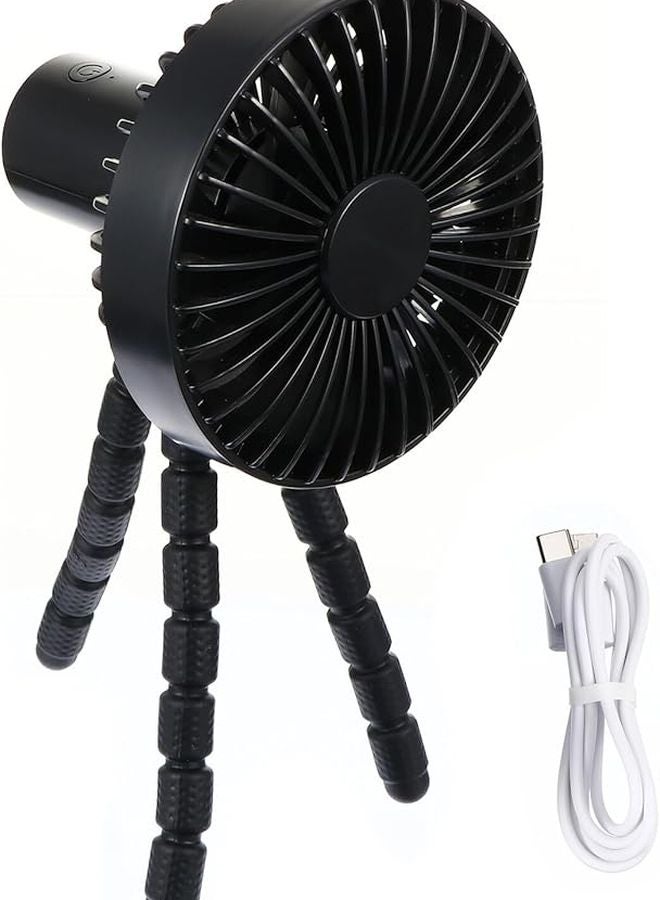 Portable Mini Stroller Fan with Flexible Tripod USB Rechargeable Lightweight Black Cooling Fan - Image 1