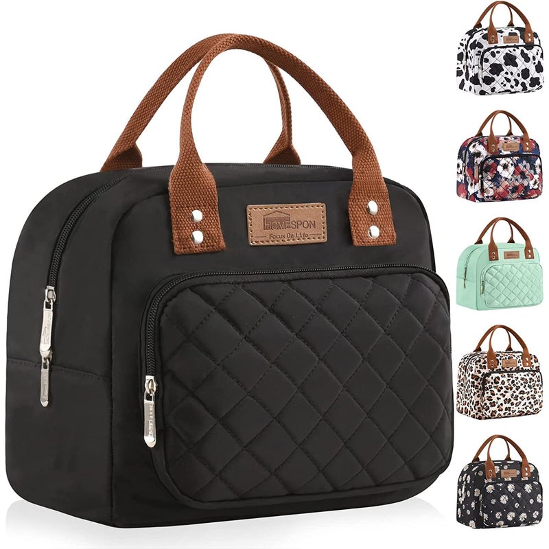 Buringer HOMESPON Lunch Bag for Woman Man Adults with Front Pocket Insulated Lunch Tote Lunch Box Container for Work Picnic or TravelBlack