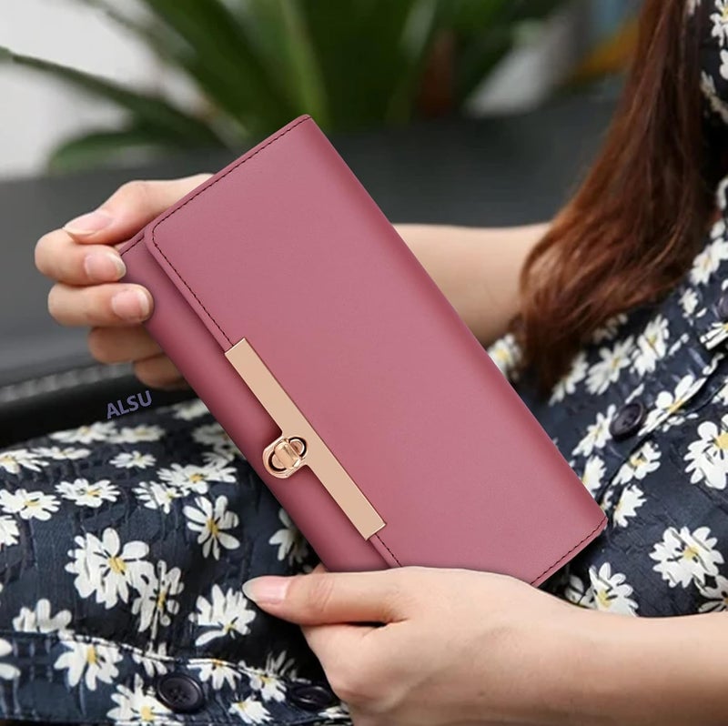 ALSU Women's Wallet Clutch Purse | 4 card pocket| twist lock closure| phone pocket - Image 2