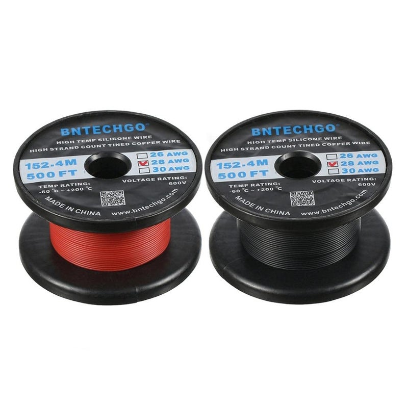 BNTECHGO 28 Gauge Silicone Wire Spool Red and Black Each 500ft Flexible 28 AWG Stranded Tinned Copper Wire - Image 2