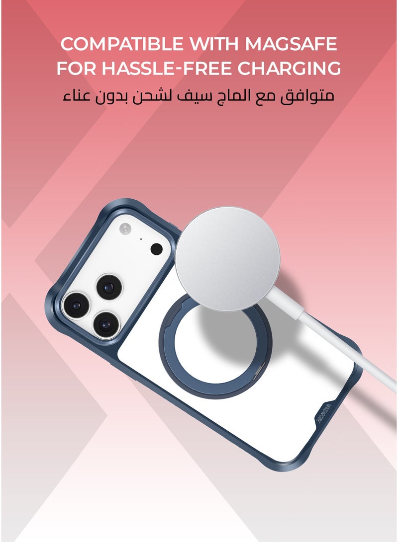 زوندا كفر ارمور اكس ايفون 17 برو ماكس ماج سيف لون كحلي غامق - حامل قابل للدوران 360 درجة، حماية قوية بدرجة عسكرية،  مقاوم للخدش والصدمات، متوافق مع ملحقات MagSafe. - Image 5