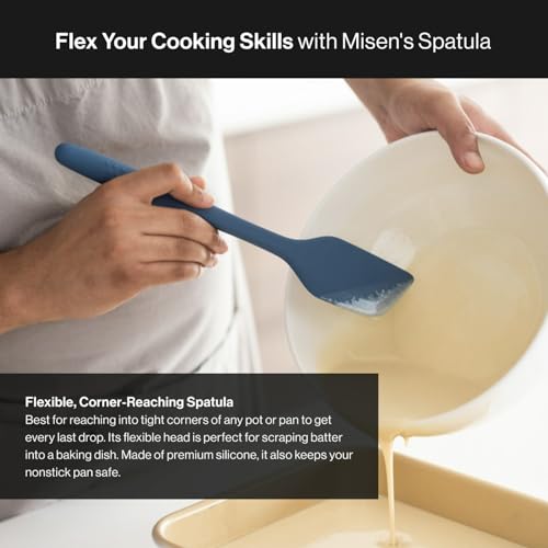 Misen Nonstick-Safe Silicone Spatula - Dishwasher Safe, Heat Resistant - Versatile Professional-Grade Kitchen Tool for Pancakes, Eggs, and Baking - Strong, Flexible, Durable Rubber Utensil - Blue - Image 5