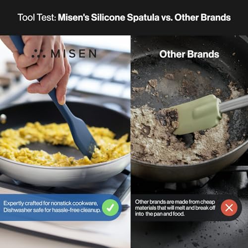 Misen Nonstick-Safe Silicone Spatula - Dishwasher Safe, Heat Resistant - Versatile Professional-Grade Kitchen Tool for Pancakes, Eggs, and Baking - Strong, Flexible, Durable Rubber Utensil - Blue - Image 3