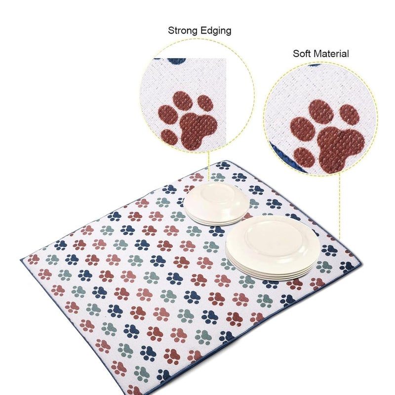 OAN Ultra Absorbent Reversible 58x38 cm Microfiber Dish Drying Mat and Protector for Kitchen Counter Tops Sinks Folds for Compact Storage Extra Large Circle and Bear Paw Pack of 2 - Image 3