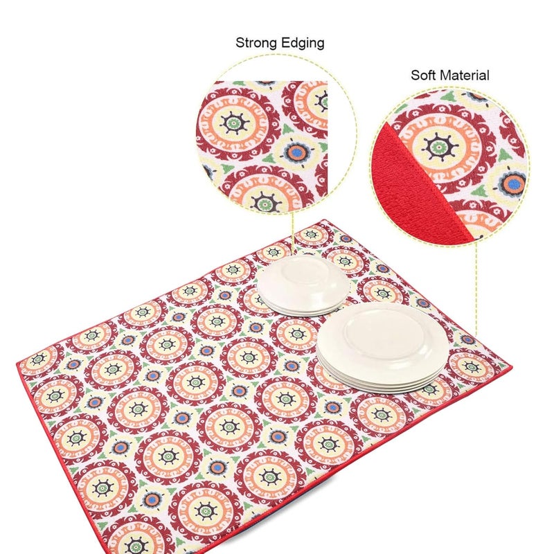 OAN Ultra Absorbent Reversible 58x38 cm Microfiber Dish Drying Mat and Protector for Kitchen Counter Tops Sinks Folds for Compact Storage Extra Large Circle and Bear Paw Pack of 2 - Image 5