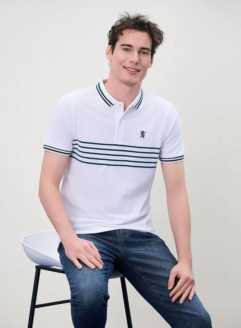 Men's Slim Fit Signature Striped Lion Polo