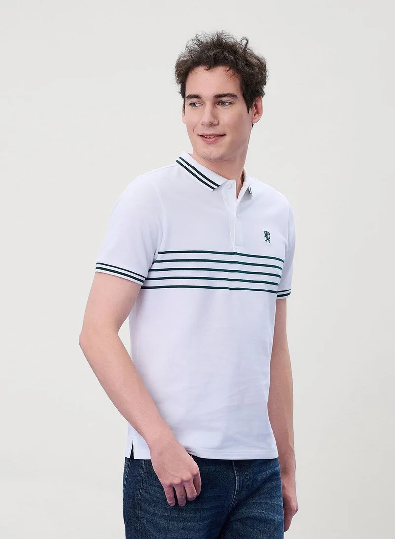 Men's Slim Fit Signature Striped Lion Polo