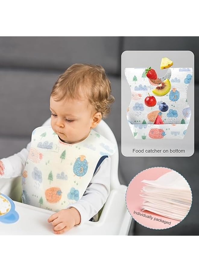 SKY-TOUCH Disposable Baby Bibs 60Pcs Portable Waterproof Bib With Crumb Catcher For Girls And Boys Individually Packaged Suitable For Traveling And Outing Baby Bibs Travel Essential - Image 2