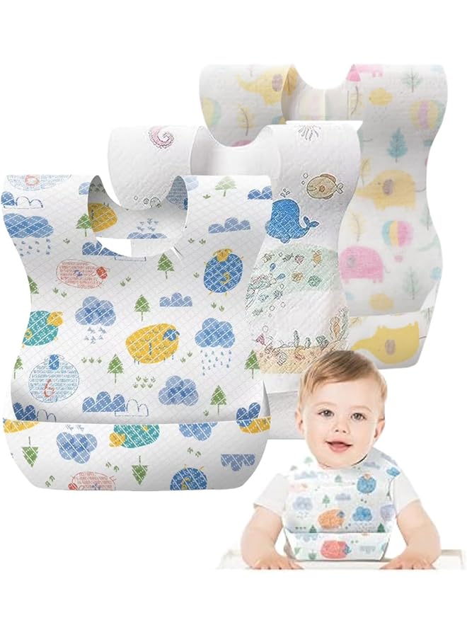SKY-TOUCH Disposable Baby Bibs 60Pcs Portable Waterproof Bib With Crumb Catcher For Girls And Boys Individually Packaged Suitable For Traveling And Outing Baby Bibs Travel Essential - Image 1