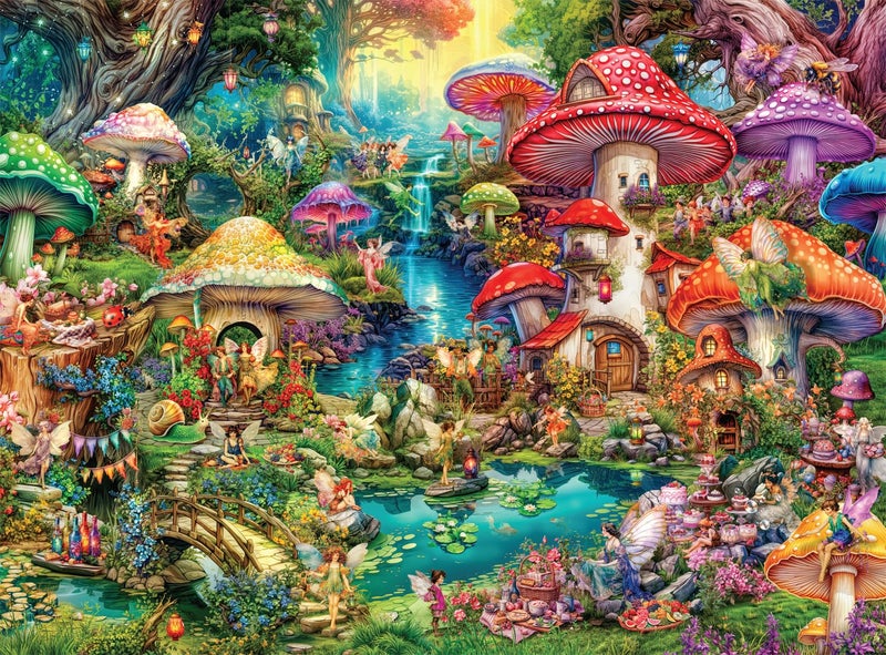Buffalo Games - Aimee Stewart - Merry Mushroom Village Picnic - 1000 Piece Jigsaw Puzzle for Adults -Challenging Puzzle Perfect for Game Nights - Finished Size is 26.75 x 19.75 - Image 1
