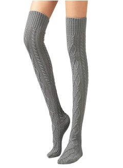 Excefore High Socks for Women Cable Knit Over Knee Boot Socks Long Warm Leg Warmers for Winter Rhombus Curled Long Tube Knee Socks Ladies Knitted Wool Socks Stockings Over Knee Leg Warmers  - Image 1
