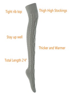 Excefore High Socks for Women Cable Knit Over Knee Boot Socks Long Warm Leg Warmers for Winter Rhombus Curled Long Tube Knee Socks Ladies Knitted Wool Socks Stockings Over Knee Leg Warmers  - Image 5
