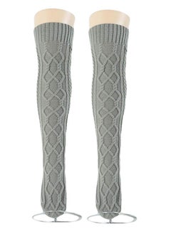 Excefore High Socks for Women Cable Knit Over Knee Boot Socks Long Warm Leg Warmers for Winter Rhombus Curled Long Tube Knee Socks Ladies Knitted Wool Socks Stockings Over Knee Leg Warmers  - Image 3