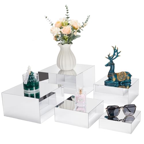 Jolboldy Acrylic Risers for Display 5 Pcs, Food Risers for Party Silver Display Stands Box Nesting Display for Jewelry Bag Cosmetics Catering Dessert Collectibles - Image 1
