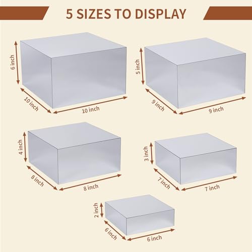 Jolboldy Acrylic Risers for Display 5 Pcs, Food Risers for Party Silver Display Stands Box Nesting Display for Jewelry Bag Cosmetics Catering Dessert Collectibles - Image 3