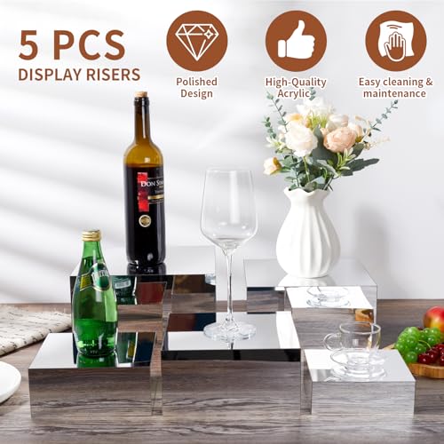 Jolboldy Acrylic Risers for Display 5 Pcs, Food Risers for Party Silver Display Stands Box Nesting Display for Jewelry Bag Cosmetics Catering Dessert Collectibles - Image 2