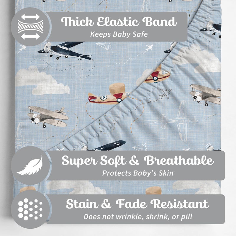 Sorrel + Fern Crib Sheets Neutral - Fitted Baby Crib Sheets Bed for Girl Boy - 2 Pack Standard & Toddler Mattress - Buttery Soft Organic Cotton Blend (Airplanes in The Clouds) - Image 2