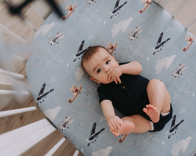 Sorrel + Fern Crib Sheets Neutral - Fitted Baby Crib Sheets Bed for Girl Boy - 2 Pack Standard & Toddler Mattress - Buttery Soft Organic Cotton Blend (Airplanes in The Clouds) - Image 3