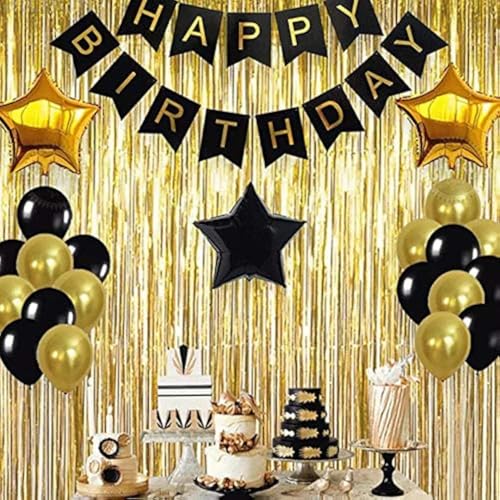 TOYXE Happy Birthday Paper Banner with Fringe Curtains and Balloons Set of 25 Pcs - Image 1