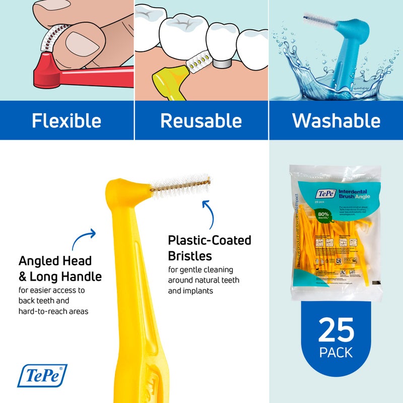 TePe Interdental Brush Angle, Angled Dental Brush for Teeth Cleaning, Pack of 25, 0.7 mm, Medium Gaps, Yellow, Size 4 - Image 5