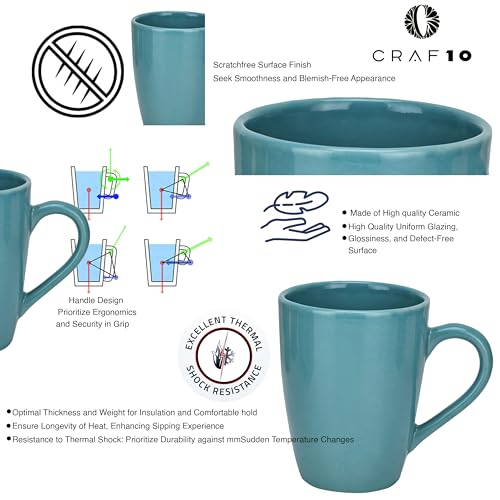 CRAF10 Exquisite Solid Ceramic Coffee Mugs - Cadet Blue Color,Microwave Safe- 340ml Capacity, Dishwasher & Freezer Safe - Image 3