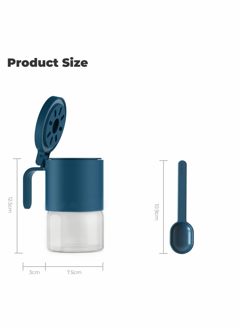 Zikra Glass Spice Jars Moisture Proof Spice Containers with Spoons Set of 2 10oz 300ml Spice Bottles Mini Seasoning Storage Jars with Flapper Caps for Salt Sugar Peppers Chili in Kitchen Blue - Image 5