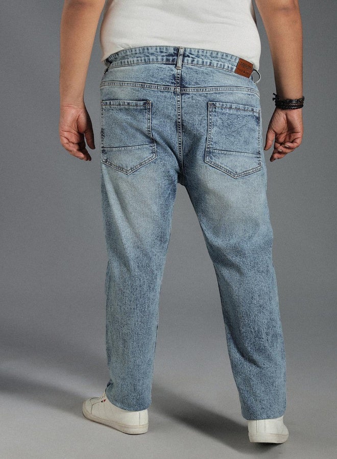 HIGH STAR Men's Indigo 100% Cotton Bleached Full Length Tapered Fit Jeans - Image 3
