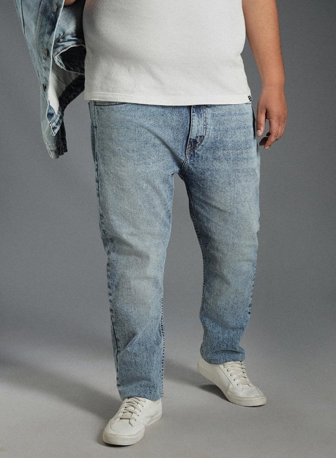 HIGH STAR Men's Indigo 100% Cotton Bleached Full Length Tapered Fit Jeans - Image 5