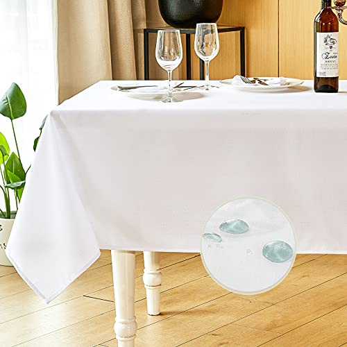 Mebakuk Rectangle Table Cloth Linen Farmhouse Tablecloth Waterproof AntiShrink Soft and Wrinkle Resistant Decorative Fabric Table Cover for Kitchen White 60 x 104 810 Seats