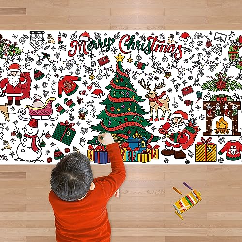 OHOME Xmas Giant Coloring Poster/Tablecloth-Christmas Crafts for Kids-30 x 72 Inches Jumbo Paper Coloring Banner Kids Gifts Activities Toys Party Classroom Christmas Decorations[Kids Games] - Image 1