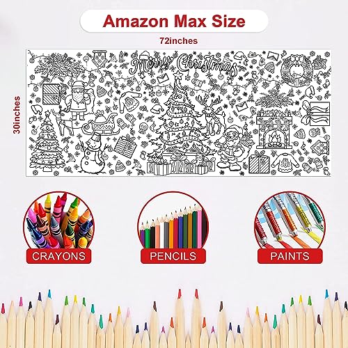 OHOME Xmas Giant Coloring Poster/Tablecloth-Christmas Crafts for Kids-30 x 72 Inches Jumbo Paper Coloring Banner Kids Gifts Activities Toys Party Classroom Christmas Decorations[Kids Games] - Image 2